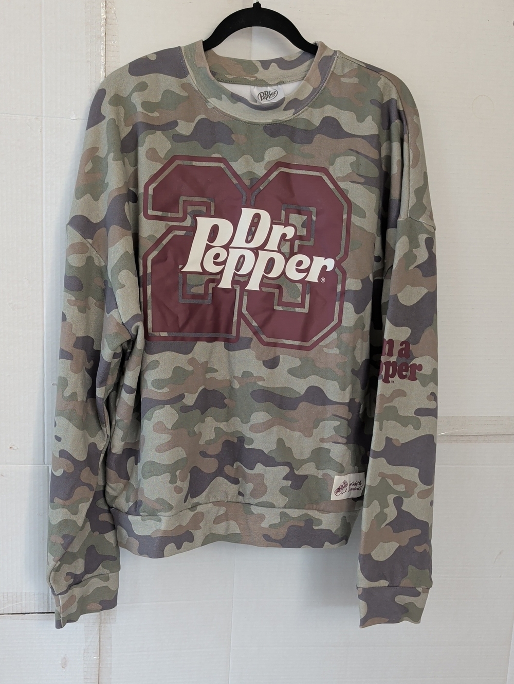 Dr Pepper Camo Pullover Sweatshirt Olive / Maroon SZ Large Unisex Fan Soft Comfy